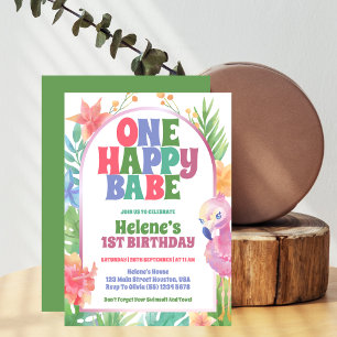 Invitation One Happy Babe Tropical Summer 1st Birthday Party