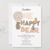 Invitation One Happy Bear Invite 1st First Birthday Cute (Devant)