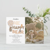Invitation One Happy Bear Invite 1st First Birthday Photo (Debout devant)