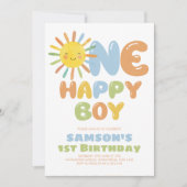 Invitation One Happy Boy Sun 1st Birthday Blue (Devant)
