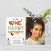 Invitation One Happy Butterfly 1st Wildflower Birthday Photo (Debout devant)