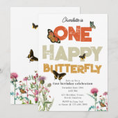 Invitation One Happy Butterfly Invite 1st Wildflower Birthday (Devant / Derrière)