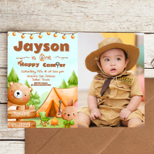 Invitation One Happy Camper - 1er anniversaire avec photo