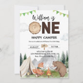 Invitation One Happy Camper 1er Anniversaire - Garçon Rustiqu (Devant)