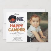 Invitation One Happy Camper 1st Summer Birthday Photo (Devant)