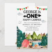 Invitation ONE Happy Camper Mountains Camping 1er Anniversair (Devant / Derrière)