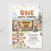 Invitation One Happy Camper Woodlands First Birthday (Devant)