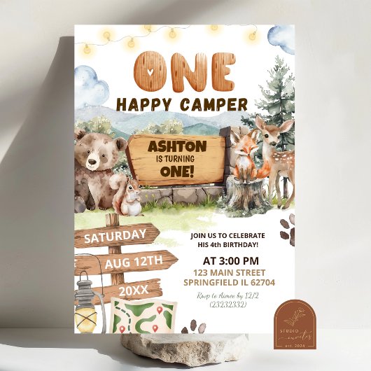 Invitation One Happy Camper Woodlands First Birthday