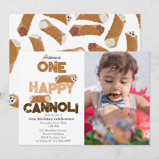 Invitation One Happy Cannoli Invite 1st First Birthday Photo (Devant / Derrière)