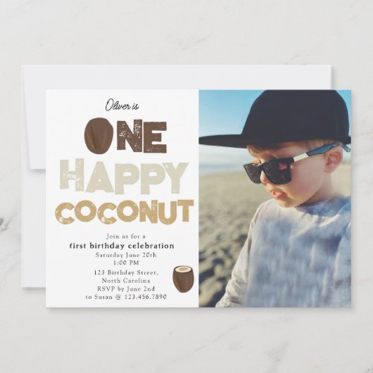Invitation One Happy Coconut 1st Summer Birthday Photo (Devant)