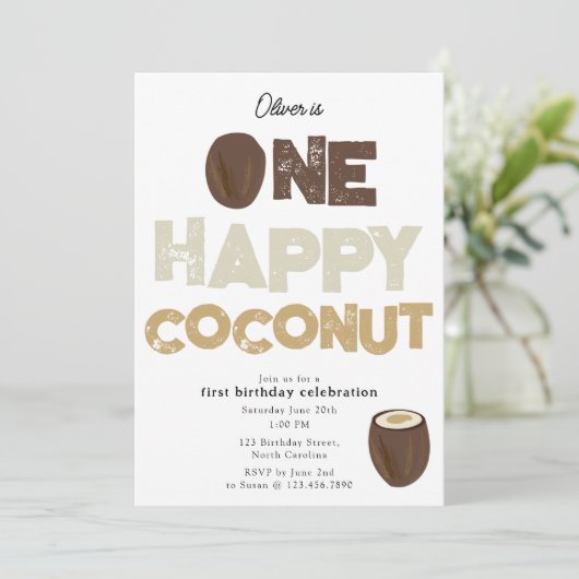 Invitation One Happy Coconut Invite 1st Summer Birthday (Debout devant)