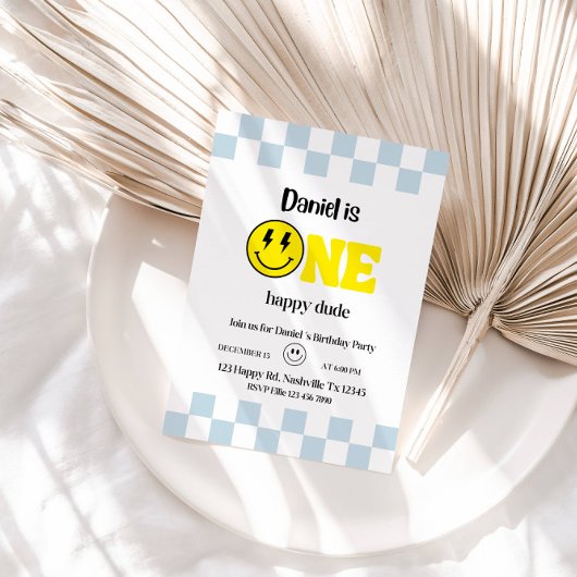 Invitation One Happy Dude 1st Birthday Boy Party - Cute & Fun