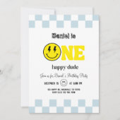 Invitation One Happy Dude 1st Birthday Boy Party - Cute & Fun (Devant)