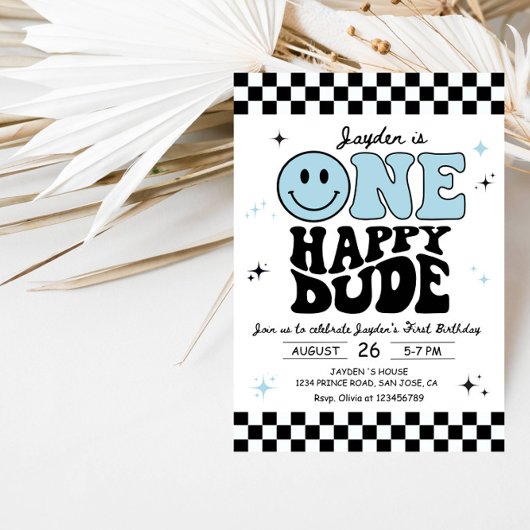 Invitation One Happy Dude Boy First Birthday Party