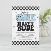 Invitation One Happy Dude Boy First Birthday Party (Debout devant)