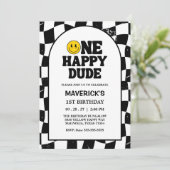 Invitation One Happy Dude Boy's Retro 1st Birthday  (Debout devant)