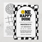Invitation One Happy Dude Boy's Retro 1st Birthday  (Devant / Derrière)