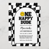 Invitation One Happy Dude Boy's Retro 1st Birthday (Devant / Derrière)