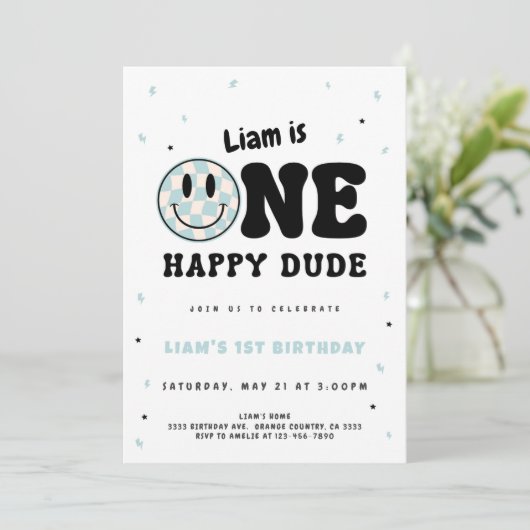 Invitation One Happy Dude Checkered (Debout devant)