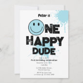 Invitation One Happy Dude Invite 1st First Birthday Boy Blue (Devant)
