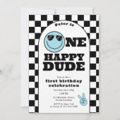 Invitation One Happy Dude Invite 1st First Birthday Cute Boy (Devant)