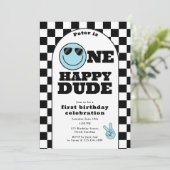 Invitation One Happy Dude Invite 1st First Birthday Cute Boy (Debout devant)