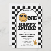 Invitation One Happy Dude Invite 1st First Birthday Cute Boy (Devant)