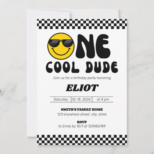 Invitation One Happy Dude One Cool Dude Boy's 1st Birthday (Devant)