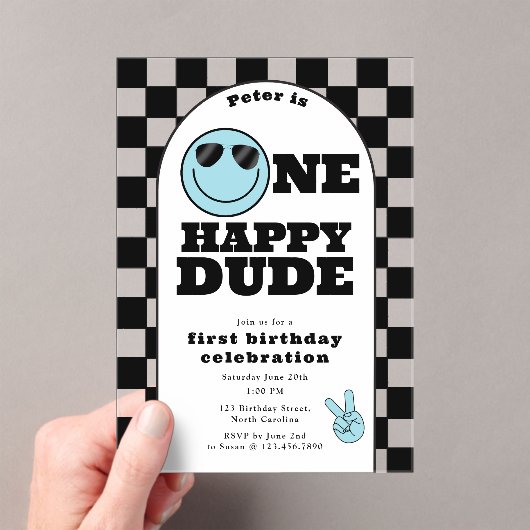 Invitation One Happy Dude pour 1er Premier Anniver (In situ (ordinateur de poche))