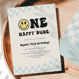 Invitation One Happy Dude Smiley 1st Birthday