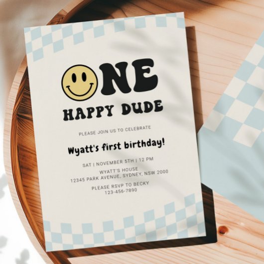 Invitation One Happy Dude Smiley 1st Birthday