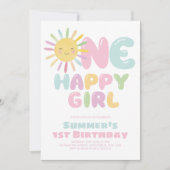 Invitation One Happy Girl Sun 1st Birthday Pink Blue (Devant)