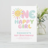 Invitation One Happy Girl Sun 1st Birthday Pink Blue (Debout devant)