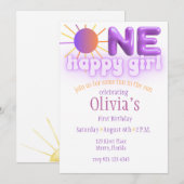 Invitation One Happy Girl, thème soleil Anniversaire Invitati (Devant / Derrière)