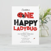 Invitation One Happy Ladybug Invite 1st First Birthday Cute (Debout devant)