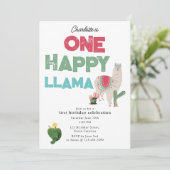 Invitation One Happy Llama Invite 1st Girl Birthday (Debout devant)
