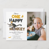 Invitation One Happy Monkey Cute 1st First Birthday Photo (Devant)