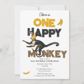 Invitation One Happy Monkey Cute Invite 1st First Birthday (Devant)