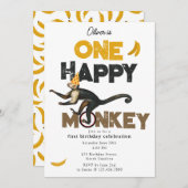 Invitation One Happy Monkey Cute Invite 1st First Birthday (Devant / Derrière)
