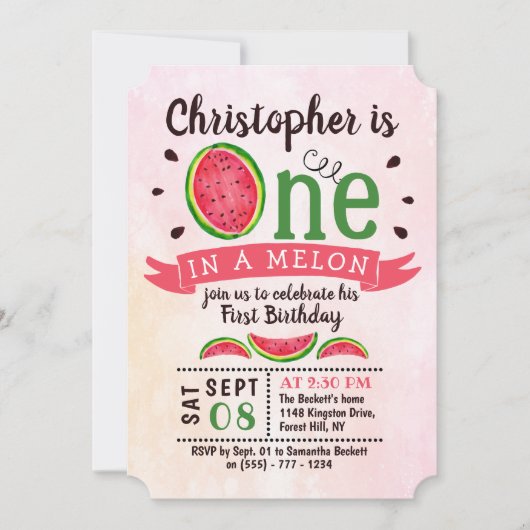Invitation One In A Melon 1er Anniversaire (Devant)