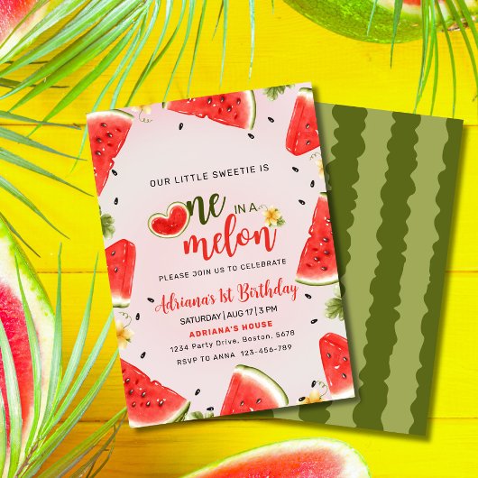 Invitation One In A Melon 1er Birthday Watermelon Birthday