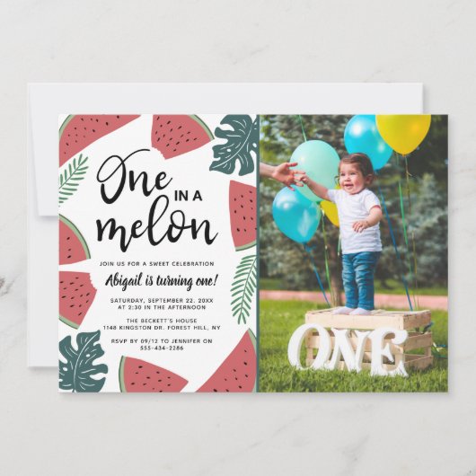 Invitation One In A Melon 1st Birday Photo (Devant)