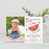 Invitation One in a Melon 1st Birthday Photo Red Watermelon (Debout devant)