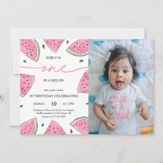 Invitation One In A Melon 1st Birthday Watermelon Photo (Devant)