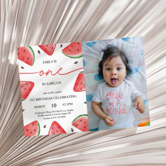 Invitation One In A Melon 1st Birthday Watermelon Photo
