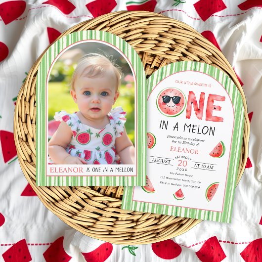 Invitation One in a melon 1st birthday watermelon summer
