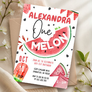 Invitation One in A Melon 1st Watermelon Girl Birthday