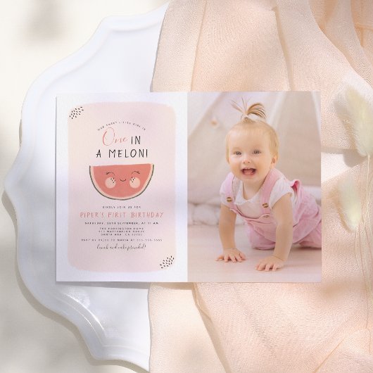 Invitation One In A Melon Girls Photo First Birthday Party