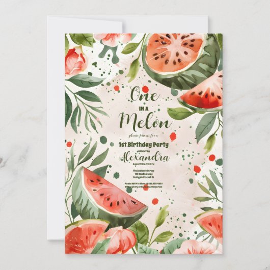Invitation 'One in a Melon' mignonne Watermelon fille 1er ann (Devant)