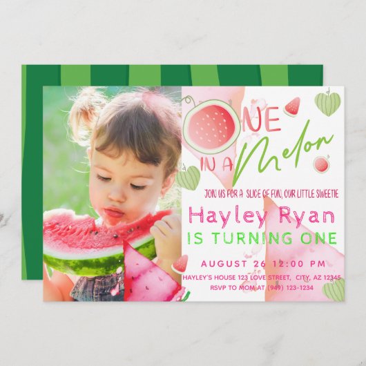 Invitation One In a Melon Photo 1er anniversaire (Devant / Derrière)